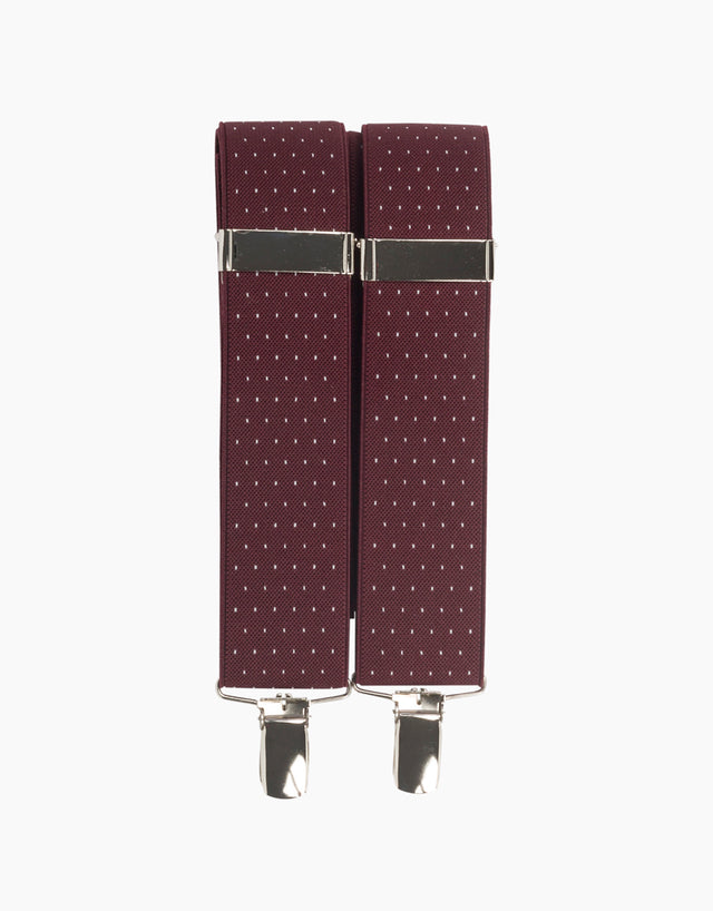 Y Back Burgundy/White Pindot Suspender Clip Braces