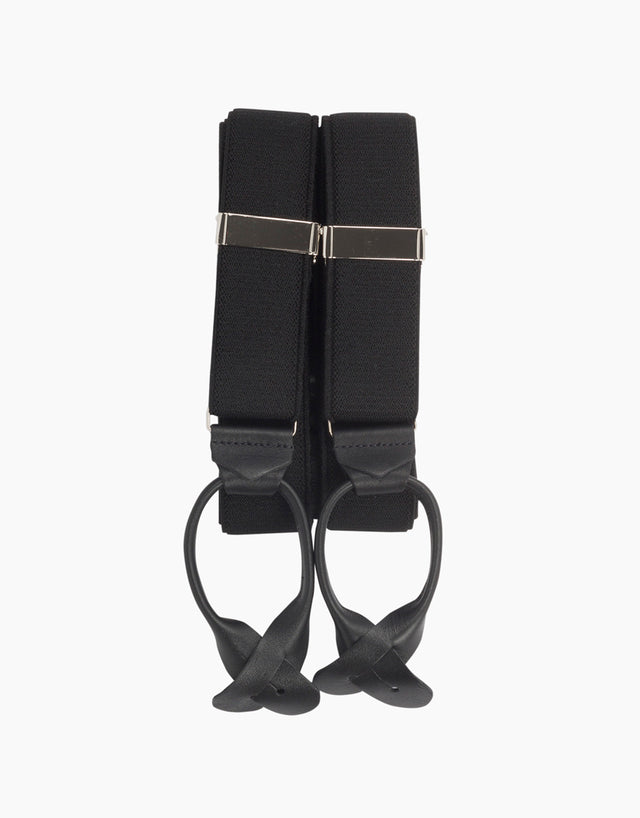 Y Back Black Suspender Leather End Braces