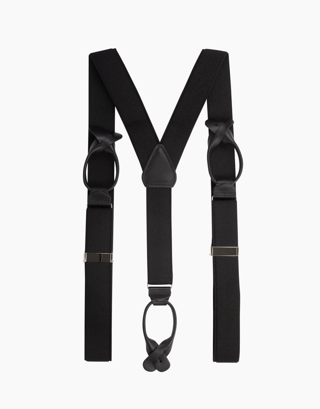 Y Back Black Suspender Leather End Braces